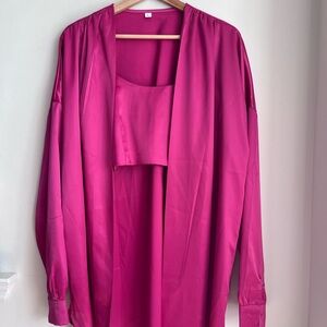 Pink satin crop set